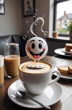 a coffee cup with a smiley face on it