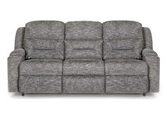 the reclining sofa is shown in grey fabric