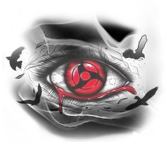 an eye with red and black paint on it's iris is surrounded by bats