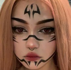 Halloween Women Face Paint, Gojo Makeup Look, Cute Halloween Face Paint For Women, Anime Face Makeup, Face Paint Halloween Women, Cosplay Facil, Demon Makeup