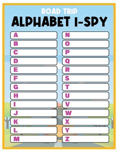 the road trip alphabet - i - spy game is shown with letters and numbers on it