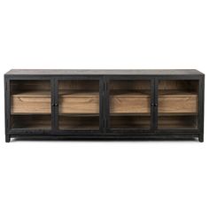 the sideboard is made out of wood and has two doors on each side, one with