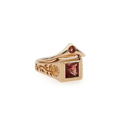 Featuring a 6mm princess cut Fair Trade Garnet or Oregon Sunstone, the engraved Evening Rose ring was originally designed as a pinky ring, but looks great on any finger. Band tapers from 9mm to 4mm. *Contact us for custom stone and sizing - price may vary - info@talonnyc.com Sunstone Ring, Finger Band, Oregon Sunstone, Rose Ring, Garnet Rings, Pinky Ring, Girls Best Friend, Princess Cut, Fair Trade