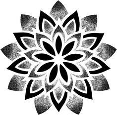 a black and white drawing of a flower with leaves on it's petals in the center