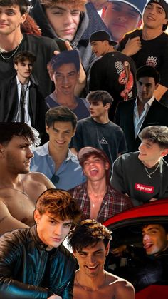 a collage of young men with different facial expressions and hair styles, including one male