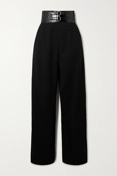 Alaïa's 'Archetypes' collection celebrates the label's most iconic styles. From the lineup, these pants are tailored from wool-blend gabardine with breezy, wide legs and elongating pressed creases. The high waist is fitted with a patent-leather belt – the maison's signature accessory. High Waist Dress Pants, Uzun Boy, Pants With Belt, High Waisted Dress Pants, Belted Pants, High Waist Dress, Wide Legs, Pants Straight, Black Wool