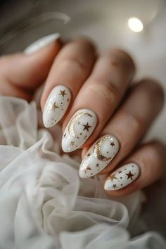 Witchy Nails, Moon Nails, Cute Nails For Fall, Thanksgiving Nails, Nail Swag, Star Nails, Nails Polish, Manicure E Pedicure, Holiday Nails