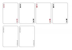 four playing cards are shown in red and black