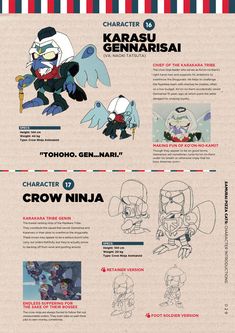 an info sheet with some cartoon characters and their names on it's back side