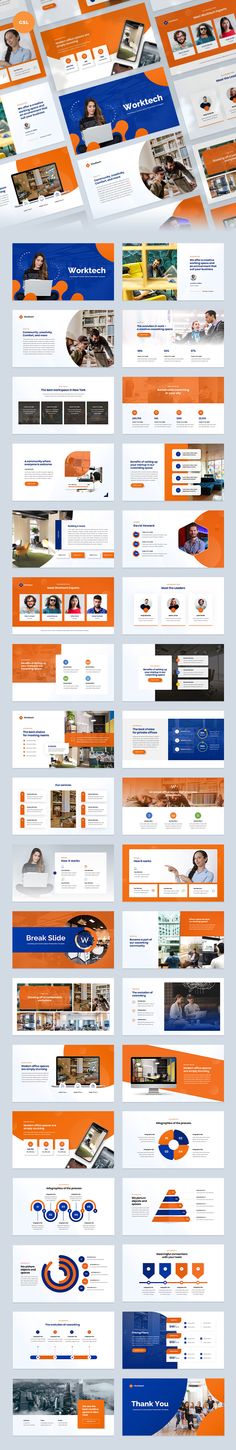 an orange and blue web page with many different layouts on it, including the wordpress