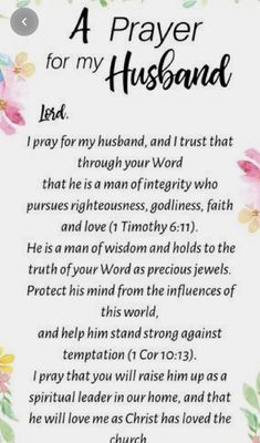 a prayer for my husband with flowers on it