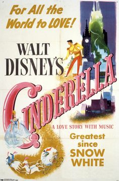 an old movie poster for cinderella starring walt and his wife, the character from disney's animated film