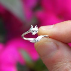 Sterling Silver Fox Wrap Ring | The Life Divine The Fox represents playfulness and resilience. Foxes remind us to increase our awareness and to tune into our intuition. Ring measures 3/8" H x 1/2" W Fox Ring, Teardrop Ring, Silver Fox, Wrap Rings, Free Giveaway, Ring Size, Sterling Silver, Silver