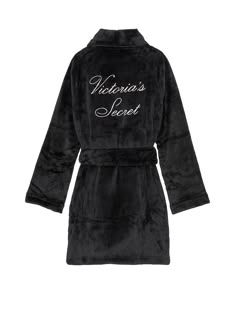 Short Cozy Robe - Sleep & Lingerie - Victoria's Secret Black Satin Robe, Luxury Robes, Black Slippers, Floral Robes, Kimono Fashion, Christmas Wishlist, Victoria's Secret Pink, Lingerie Set, Christmas List