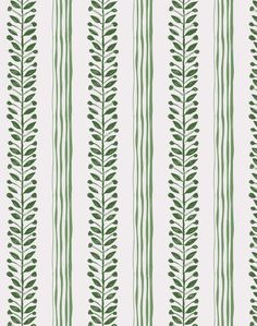 a green and white striped wallpaper with leaves