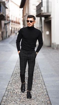 Slacks Outfit, Black Outfit Men, Smart Outfit, Fall Outfits Men, Elegante Casual