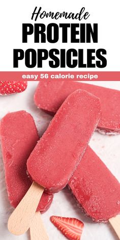 homemade strawberry protein popsicles with text overlay