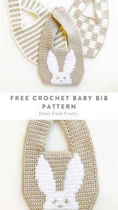 three crochet baby bibs with the text free crochet baby bib pattern