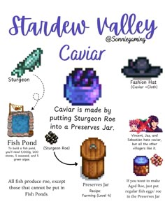 an info sheet describing how to use the stardew valley caviar game