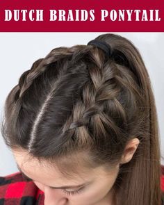 hairstyle, simple hairstyle, cute hairstyle, easy hairstyle, dutch braid hairstyle, braided hairstyle, ponytail hairstyle, casual hairstyle. Simple Braid Ponytail, Simple College Hairstyles, Dancer Hairstyles, Dutch Braid Hairstyle, Medium Ponytail, Navratri Aesthetic, Straight Hair Updo, Cheer Hairstyles, Hairstyle Casual