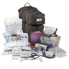 Designed by professional end-users, this fully stocked medical go bag is ideal for professionals, preppers, outdoor enthusiasts, and citizens alike. Ideal for EDC everyday carry, natural disasters (hurricanes, tornados, etc.), hunting, hiking, camping, or family road trips. The pack is built from durable, high-quality nylon for lightweight and easy care. Multiple zippered compartments allow you to organize the included medical supplies to meet your specific needs. MOLLE webbing allows easy attac Med Kit, Medical Backpack, Camping Gear Survival, Survival Supplies, Prepper Survival, Medical Kit, Work Gear, Bug Out Bag, Military Gear