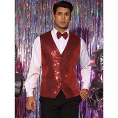 This sparkly disco sleeveless vest has a special, stylish, and unique design. The sequin vest pairs with shirts and blazers for a stylish look. The sequin vest is suitable for many occasions, including stage performances, discos, and parties. Can be used as a gift for Father's Day, Thanksgiving, Halloween, Christmas, New Year, or birthdays and other festivals. Red Fitted Party Vest, Luxury Red Formal Vest, Red V-neck Camisole For Party, Corset Vest Men Red, Fitted Sequin V-neck Camisole, Sequin Vest, Shipt Shopper, Disco Party, Sleeveless Vest