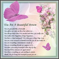 a beautiful person poem with pink flowers and butterflies on the page, which reads you are a beautiful person