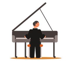 a man standing in front of a piano