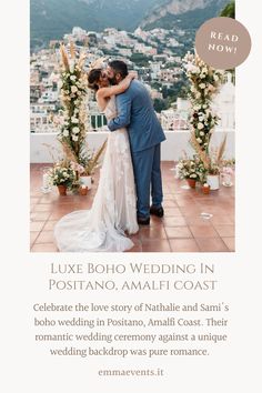 a couple kissing on their wedding day in positanoo, amalfoli and sami's