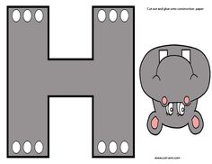 the letter h with an elephant on it's face and eyes is shown in grey