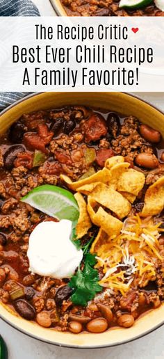 two bowls filled with chili, beans and tortilla chips on top of each other