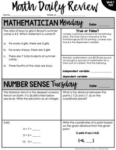 the math review worksheet for students to practice their numbers and place value skills