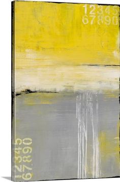 an abstract painting with yellow and grey colors