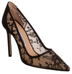 Manolo Blahnik Lace BB pump Manila Blahnik, Black Lace Pumps, Classy Heels, Cristobal Balenciaga, Manolo Blahnik Pumps, Charles James, Wedding Brides, Glass Slippers, Lace Pumps