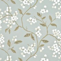 G P & J Baker APPLE BLOSSOM AQUA/GILVER Wallpaper Farmhouse Wallpaper, Mulberry Home, Branch Design, Floral Damask, Luxury Wallpaper, Lee Jofa, A Wallpaper, Wallpaper Direct, Fabric Houses