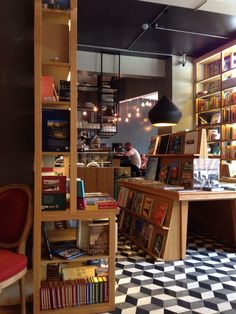 the interior of a book store with many books on shelves