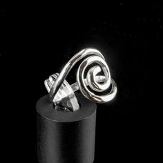 Sterling Silver Spiral Ring * 18 mm wide * slightly adjustable Modern Spiral Rings As A Gift, Modern Spiral Rings As Gifts, Silver Bypass Ring With Modern Twist, Adjustable Spiral Ring With Modern Twist, Adjustable Spiral Rings With A Modern Twist, Adjustable Spiral Ring With A Modern Twist, Modern Sterling Silver Spiral Rings, Nickel-free Silver Spiral Rings, Nickel-free Spiral Silver Rings