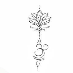 a drawing of a lotus flower with the word om written in black ink on a white background