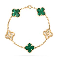 Layer them, stack them, or wear them alone. These bracelets are your go to pieces when trying to make a low-profile statement. Vintage Alhambra Bracelet, Alhambra Bracelet, Green Stone Bracelet, Van Cleef & Arpels, Clover Bracelet, Van Cleef And Arpels, Clover Green, Elegant Bracelet, Van Cleef Arpels