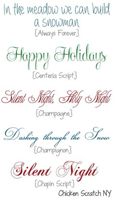 some type of calligraphy that is in different colors and font styles, with the words happy