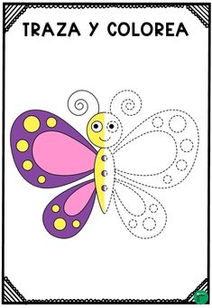 a coloring page with a butterfly for children to color and cut out the word, traz y colera