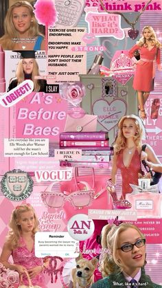 a collage of barbie dolls and other items on pink background with text that reads, what's your think pink?