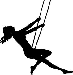 a woman is swinging on a rope in the air with her legs spread out and one arm extended