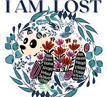 the cover of i am lost, featuring two owls surrounded by flowers and leaves on a white background