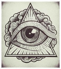 an all seeing eye with clouds around it