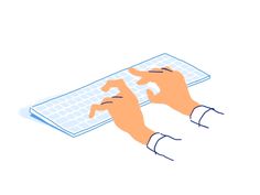 two hands typing on a computer keyboard with their fingers touching each other's keys