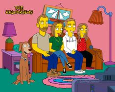 the simpsons family is sitting in their living room