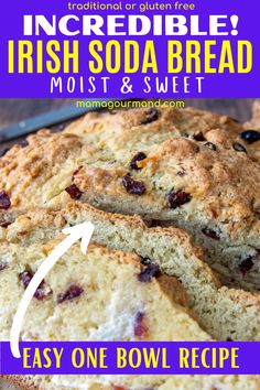 irish soda bread with raisins and cranberries is shown in this recipe