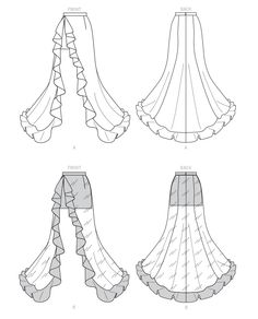 three different types of skirts with ruffles on them