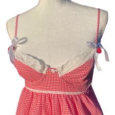 Red gingham babydoll mini dress. !!New updated design!! Strawberry bows (optional). New corset satin ribbon lace up back. Adjustable Straps. FREE SHIPPING. Measurements: Size XS—Bust: 30-33 inches, Underbust: 30-34 inchesX Sleeve: 18 inches, Length: 27 inches Size S—Bust: 32-34 inches , Underbust: 32-36 inches, Sleeve: 18.5 inches , Length: 27.5 inches Size M—Bust: 34-37 inches, Underbust: 34-38 inches. Sleeve: 18.8 inches, Length: 28 inches Red Gingham Dress, Babydoll Mini Dress, Red Gingham, Satin Ribbon, Set Dress, Outfit Sets, Gingham, Adjustable Straps, Dress Outfits